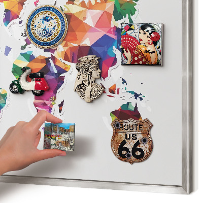 Pizarra magnética para souvenirs de viajes con marco plateado Mapa del mundo
