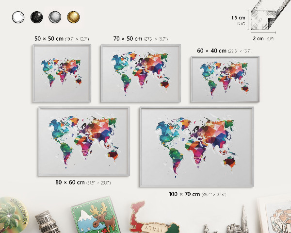 Pizarra magnética para souvenirs de viajes con marco plateado Mapa del mundo