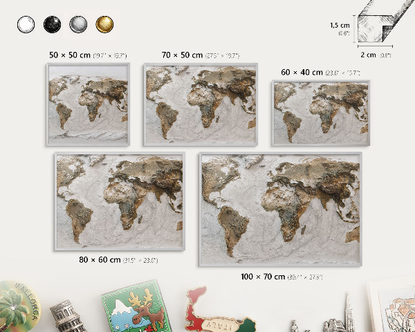 Pizarra para imanes de viajes en color plata Mapa de relieve