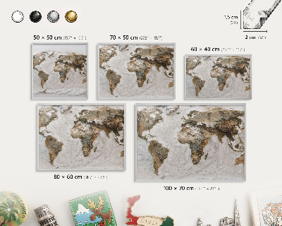 Pizarra para imanes de viajes en color plata Mapa de relieve