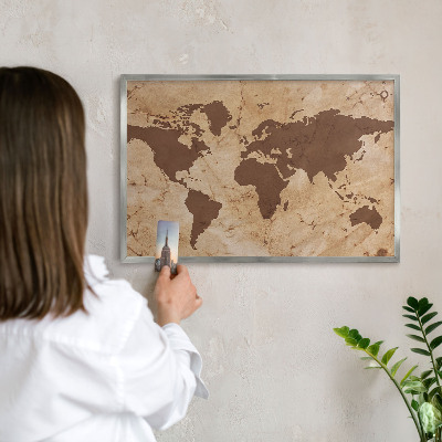 Pizarra para imanes de viajes en color plata Mapa del mundo