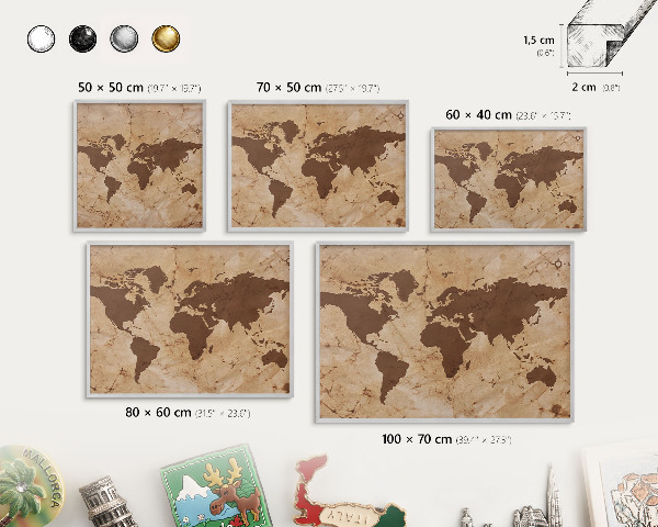 Pizarra para imanes de viajes en color plata Mapa del mundo