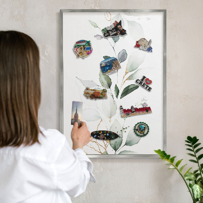 Pizarra magnética para souvenirs de viajes con marco plateado Elegancia botánica