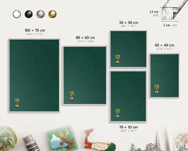 Pizarra para imanes de viajes en color plata Hojas verdes
