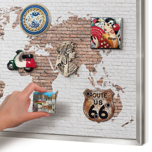 Pizarra magnética para souvenirs de viajes con marco plateado Mapa de ladrillos