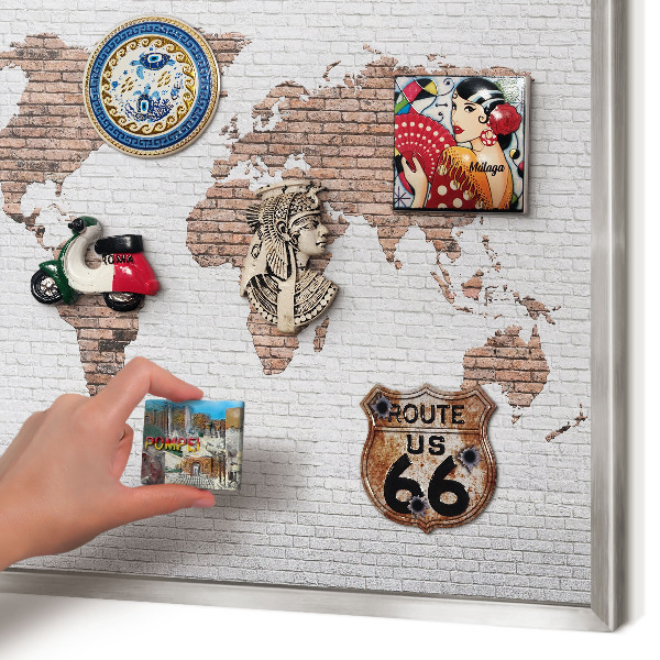 Pizarra magnética para souvenirs de viajes con marco plateado Mapa de ladrillos