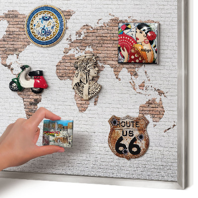 Pizarra magnética para souvenirs de viajes con marco plateado Mapa de ladrillos