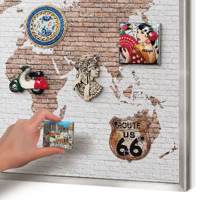 Pizarra magnética para souvenirs de viajes con marco plateado Mapa de ladrillos