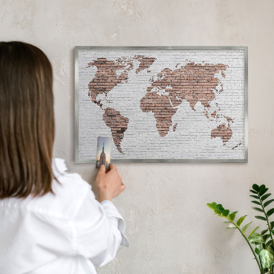 Pizarra magnética para souvenirs de viajes con marco plateado Mapa de ladrillos