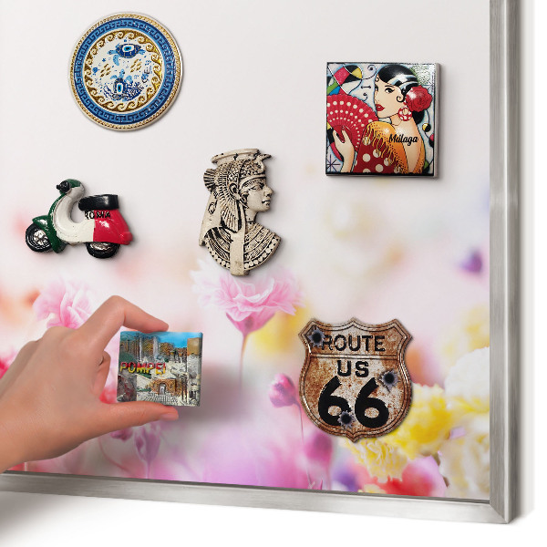 Pizarra magnética para souvenirs de viajes con marco plateado Flores en tonos pastel