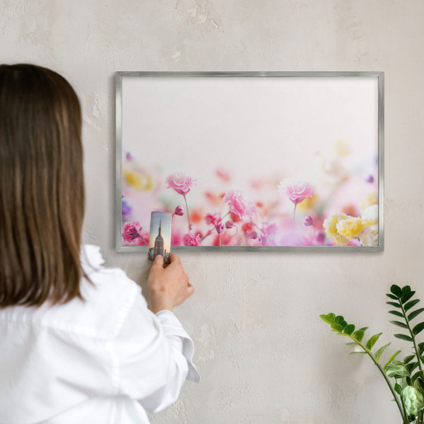 Pizarra magnética para souvenirs de viajes con marco plateado Flores en tonos pastel