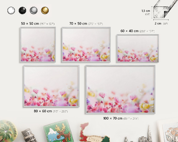 Pizarra magnética para souvenirs de viajes con marco plateado Flores en tonos pastel