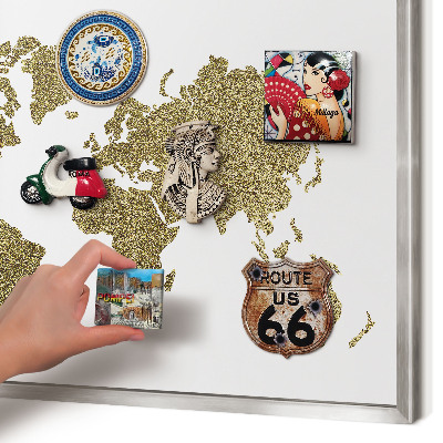 Pizarra magnética para souvenirs de viajes con marco plateado Mapa del mundo