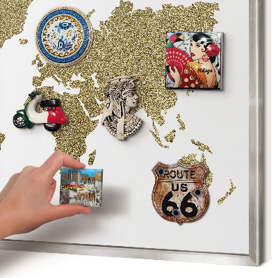 Pizarra magnética para souvenirs de viajes con marco plateado Mapa del mundo