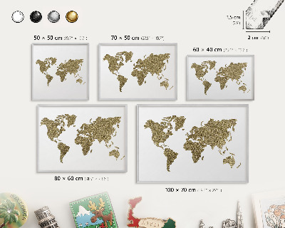 Pizarra magnética para souvenirs de viajes con marco plateado Mapa del mundo
