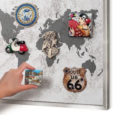 Pizarra para imanes de viajes en color plata Mapa del mundo