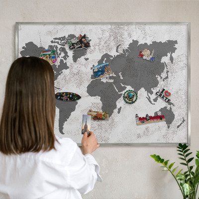 Pizarra para imanes de viajes en color plata Mapa del mundo