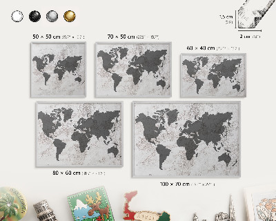 Pizarra para imanes de viajes en color plata Mapa del mundo