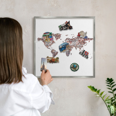 Pizarra para imanes de viajes en color plata Mundo de ladrillos