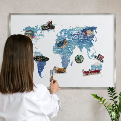 Pizarra para imanes de viajes en color plata Mapa de acuarela