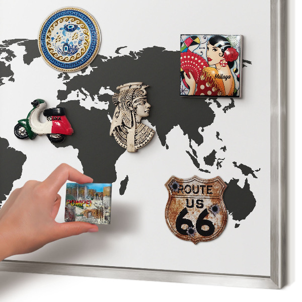 Pizarra para imanes de viajes en color plata Mapa del mundo