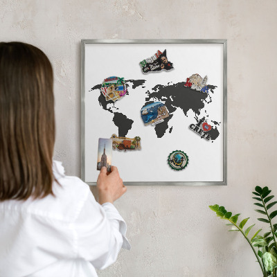 Pizarra para imanes de viajes en color plata Mapa del mundo