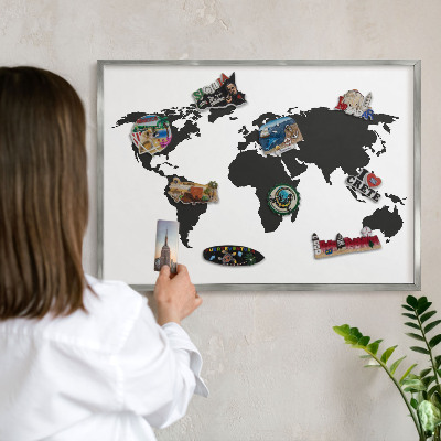 Pizarra para imanes de viajes en color plata Mapa del mundo