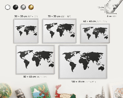 Pizarra para imanes de viajes en color plata Mapa del mundo