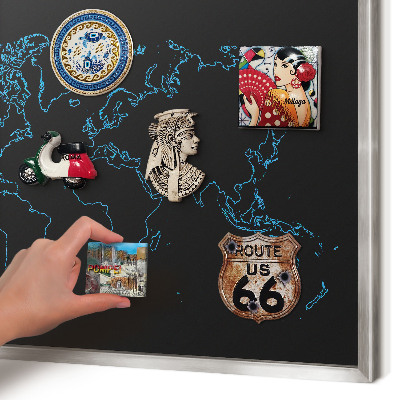 Pizarra magnética para souvenirs de viajes con marco plateado Mapa del mundo