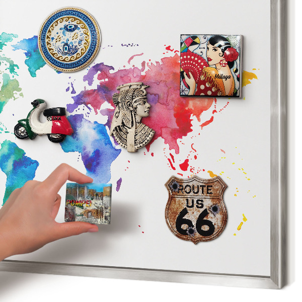 Pizarra magnética para souvenirs de viajes con marco plateado Mapa de colores