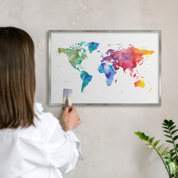 Pizarra magnética para souvenirs de viajes con marco plateado Mapa de colores