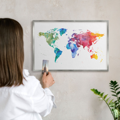 Pizarra magnética para souvenirs de viajes con marco plateado Mapa de colores