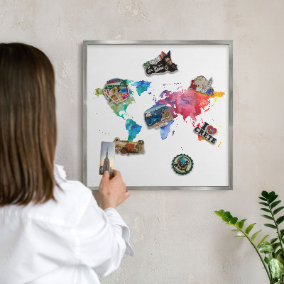 Pizarra magnética para souvenirs de viajes con marco plateado Mapa de colores