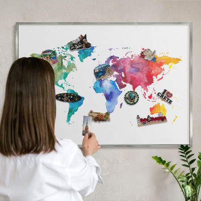 Pizarra magnética para souvenirs de viajes con marco plateado Mapa de colores