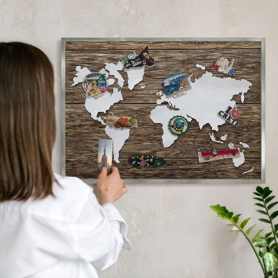 Pizarra para imanes de viajes en color plata Mapa de madera