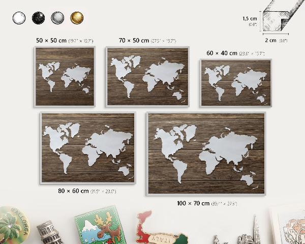Pizarra para imanes de viajes en color plata Mapa de madera