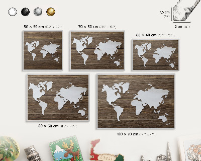 Pizarra para imanes de viajes en color plata Mapa de madera