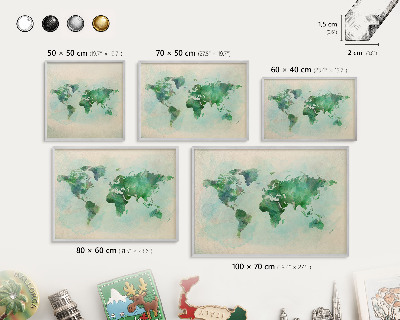 Pizarra magnética para souvenirs de viajes con marco plateado Mapa del mundo
