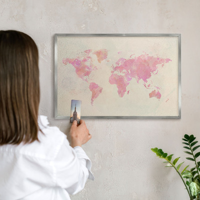 Pizarra para imanes de viajes en color plata Mapa del mundo