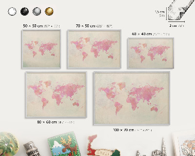 Pizarra para imanes de viajes en color plata Mapa del mundo
