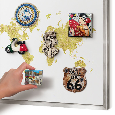 Pizarra magnética para souvenirs de viajes con marco plateado Mapa del mundo