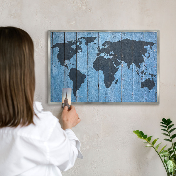 Pizarra para imanes de viajes en color plata Mapa del mundo