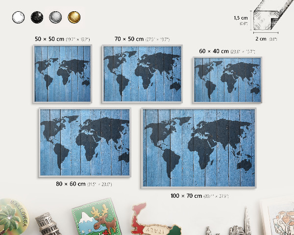 Pizarra para imanes de viajes en color plata Mapa del mundo