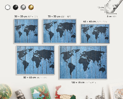 Pizarra para imanes de viajes en color plata Mapa del mundo