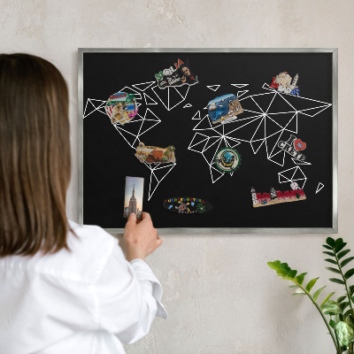 Pizarra para imanes de viajes en color plata Mapa del mundo