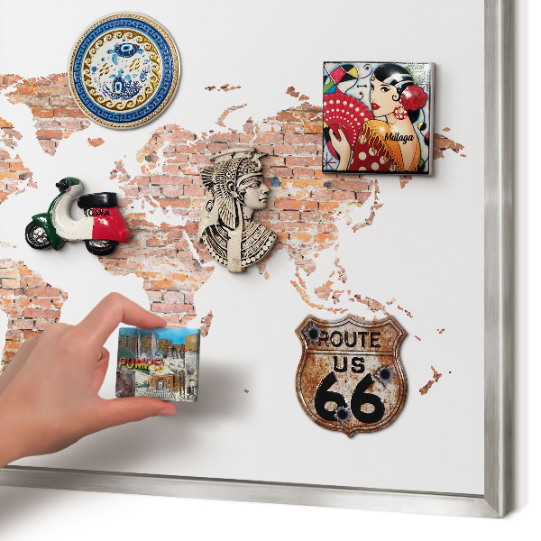 Pizarra magnética para souvenirs de viajes con marco plateado Mapa de ladrillos