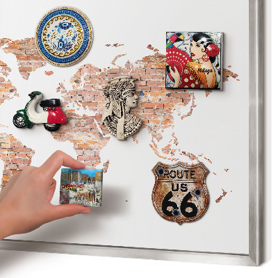 Pizarra magnética para souvenirs de viajes con marco plateado Mapa de ladrillos