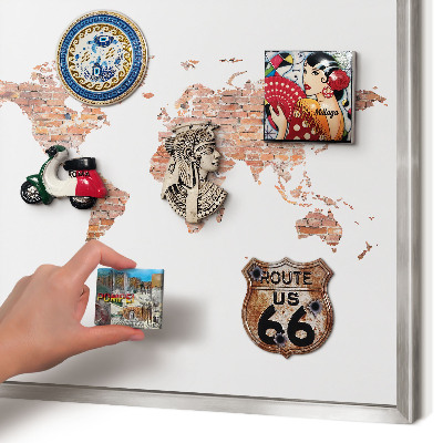 Pizarra magnética para souvenirs de viajes con marco plateado Mapa de ladrillos
