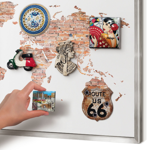 Pizarra magnética para souvenirs de viajes con marco plateado Mapa de ladrillos