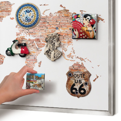 Pizarra magnética para souvenirs de viajes con marco plateado Mapa de ladrillos